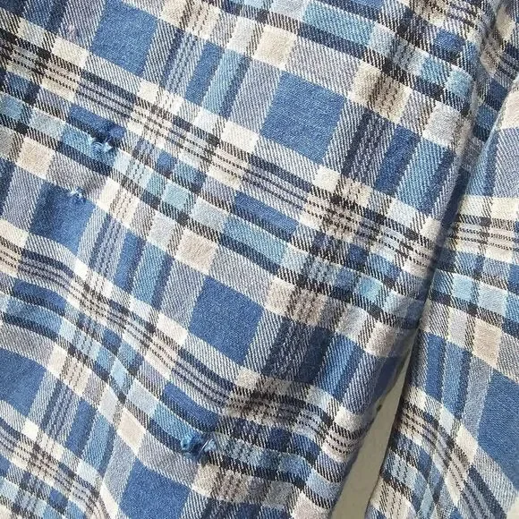 Wrangler Brushpopper Shirt Men's Size XLT Long‎ Tail Plaid Snaps Blue Vintage - Picture 9 of 15
